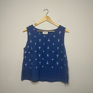 Vintage Talbots Navy Tank Top with White Embroidered Flowers Size 14